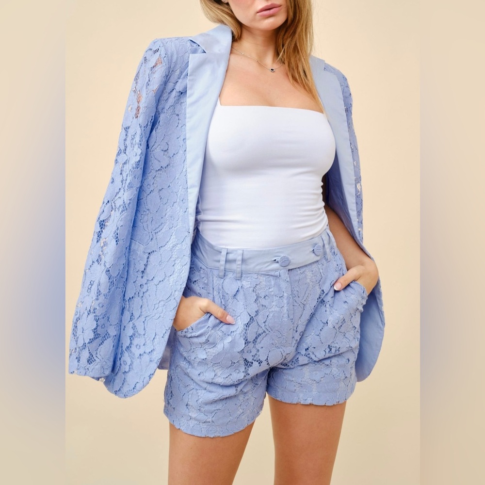 Blue Lace Blazer and Shorts Set - Picture 3 of 3